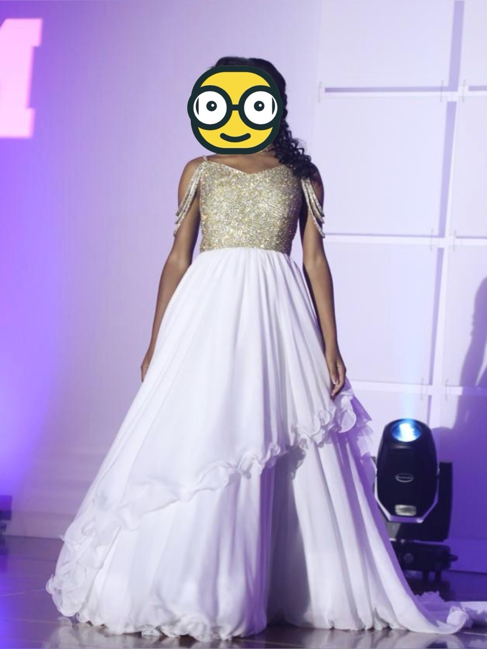 Gold Sequin Bodice White Ball Gown